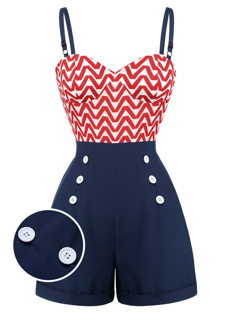 ‍Red & Blue 1950s Chevron Stripe Strap Romper (86% off)