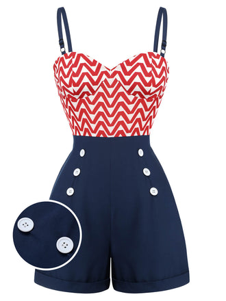 ‍Red & Blue 1950s Chevron Stripe Strap Romper (86% off)