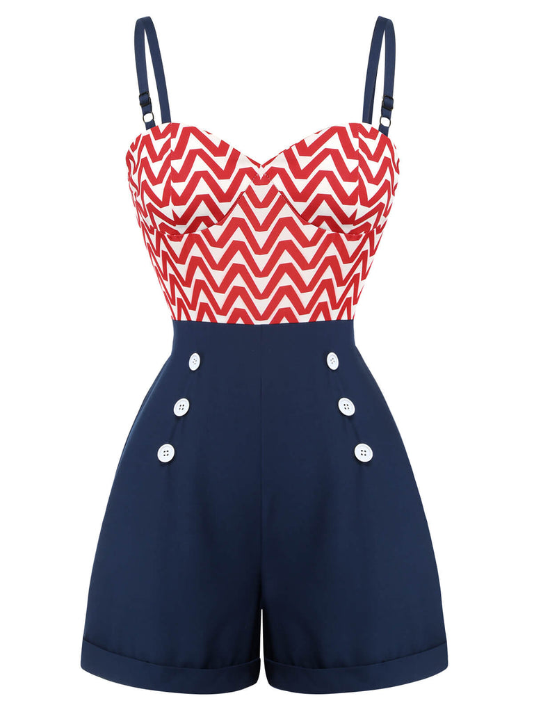 ‍Red & Blue 1950s Chevron Stripe Strap Romper (86% off)