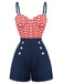 ‍Red & Blue 1950s Chevron Stripe Strap Romper (86% off)