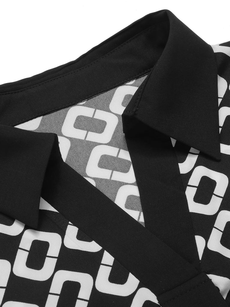 Black 1940s Geometric Patchwork Ribbon Blouse
