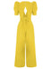 1930s Solid Deep V Puff Sleeves Jumpsuit