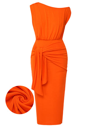 Orange 1960s Solid One Shoulder Sleeveless Dress