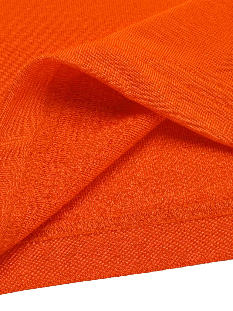 Orange 1960s Solid One Shoulder Sleeveless Dress