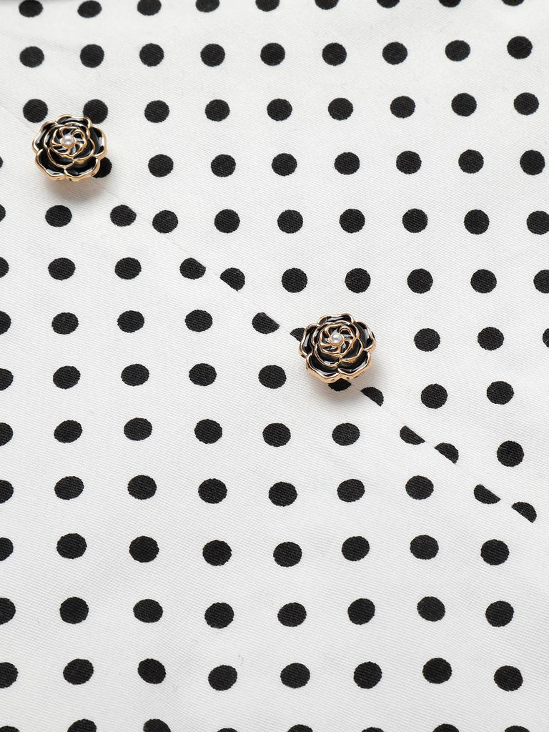White 1960s Polka Dot Button Pencil Dress