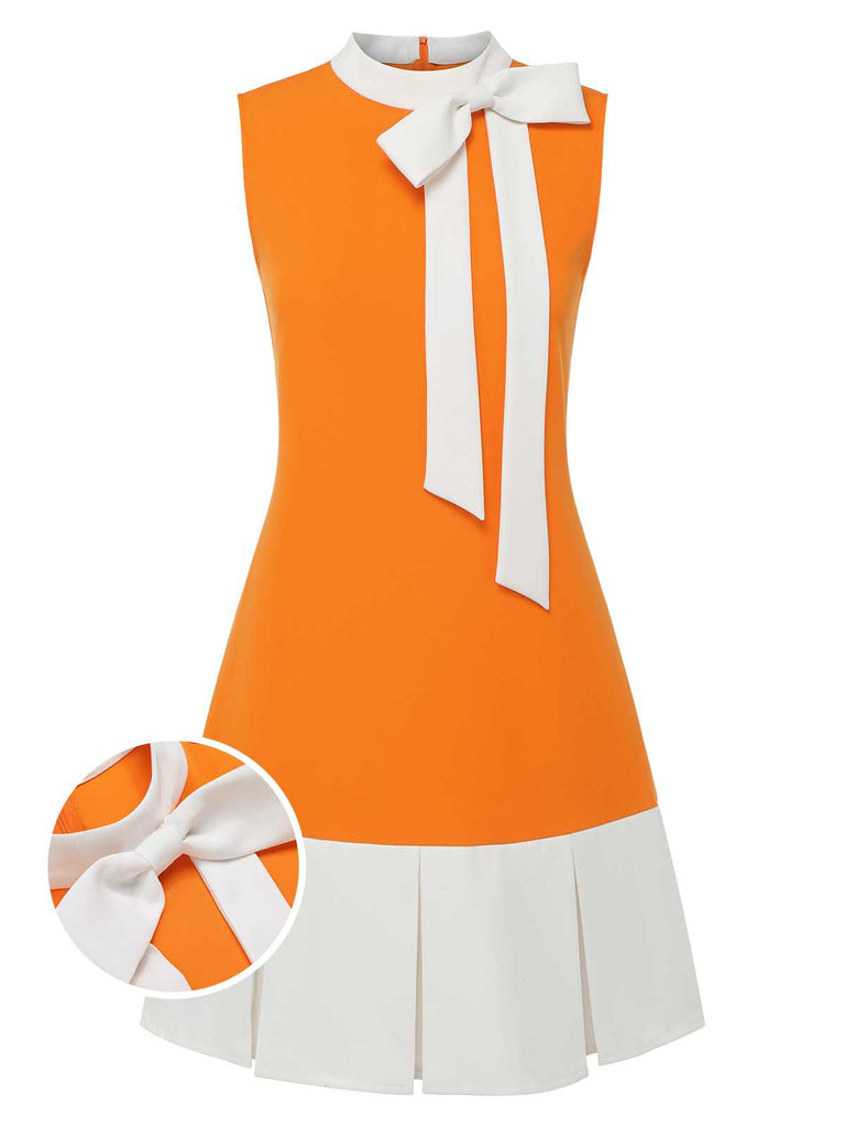 Orange 1960s Crew Bowknot Sleeveless Dress