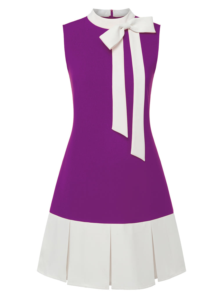 Orange 1960s Crew Bowknot Sleeveless Dress