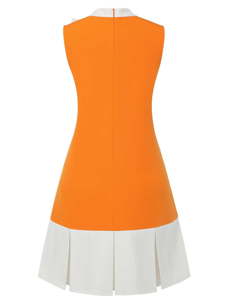 Orange 1960s Crew Bowknot Sleeveless Dress