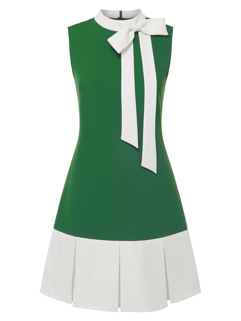 Green 1960s Crew Bowknot Sleeveless Dress