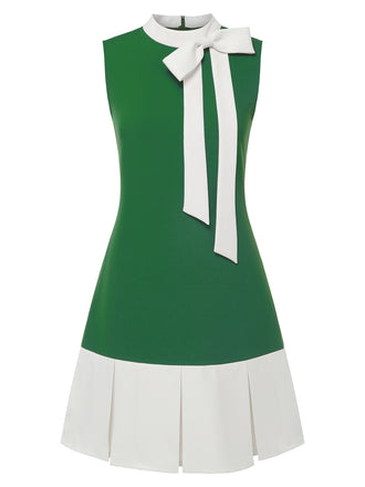 Green 1960s Crew Bowknot Sleeveless Dress