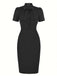 1960s Solid Tie Collar Pencil Dress