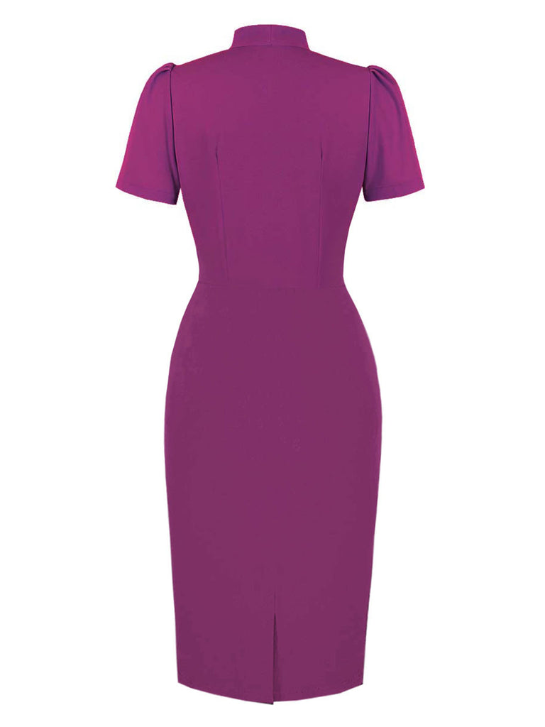 1960s Solid Tie Collar Pencil Dress