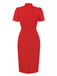 1960s Solid Tie Collar Pencil Dress