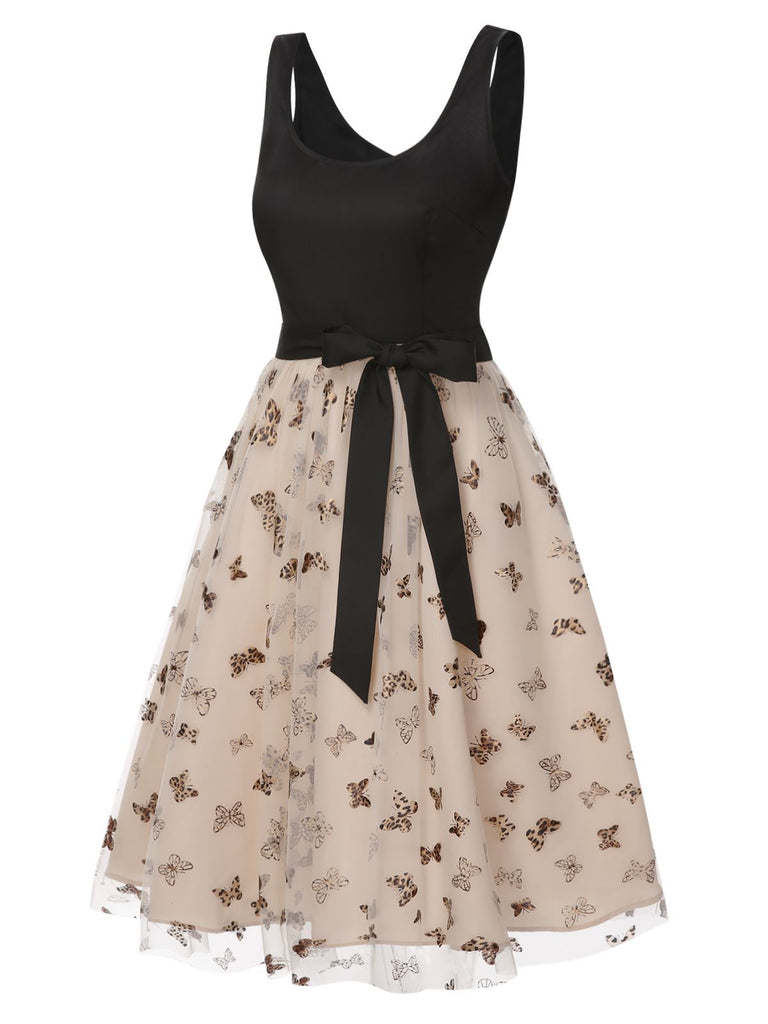 [Pre-Sale] Beige 1950s Mesh Butterfly Strap Dress