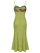 Green 1960s Spaghetti Strap 3D Floral Dress