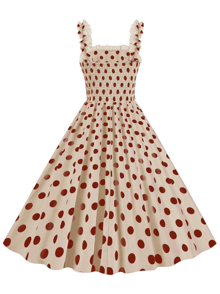 1950s Polka Dot Smocking Strap Dress