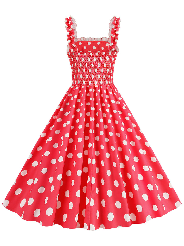 1950s Polka Dot Smocking Strap Dress