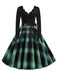 1950s V-Neck Long Sleeves Plaid Swing Dress
