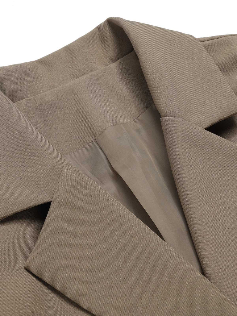 Khaki 1950s Lapel Suit Long Sleeve Coat