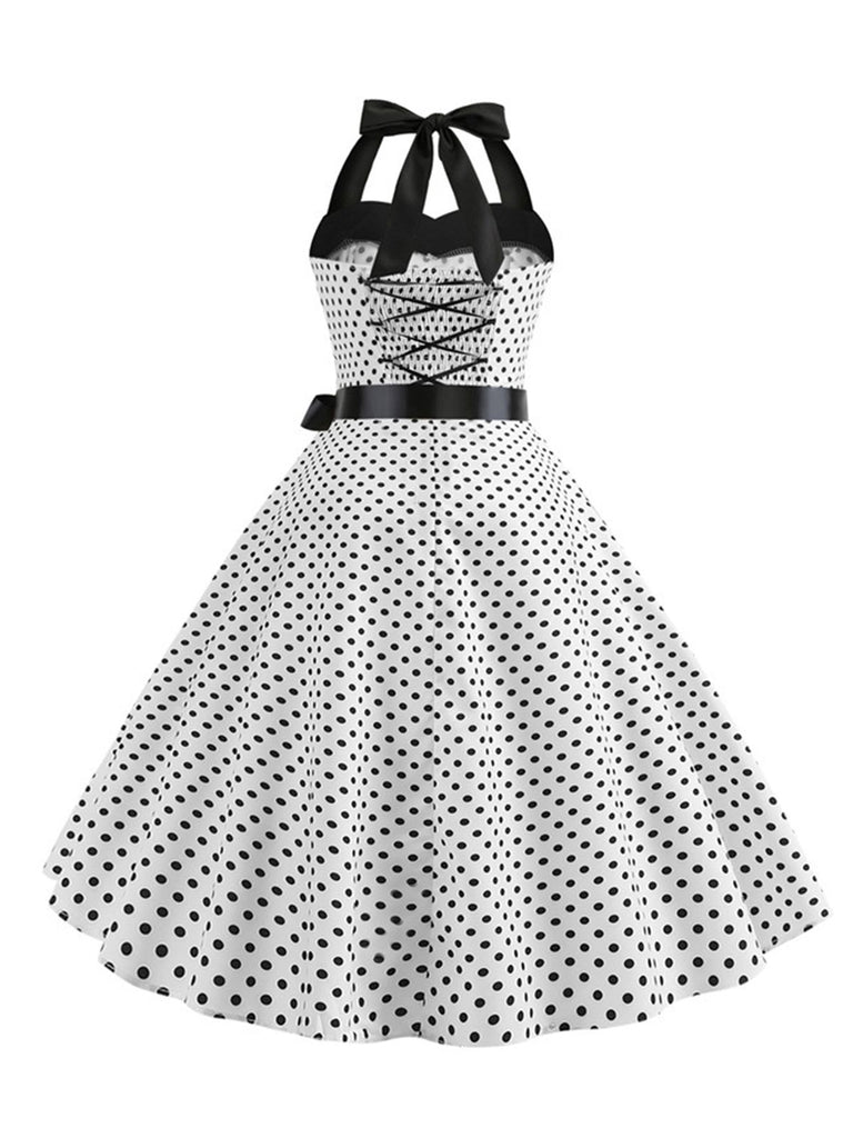 1950s Polka Dot Bow Tie Halter Swing Dress
