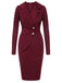 Purplish Red 1940s Solid Long Sleeved Lapel Dress