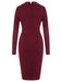 Purplish Red 1940s Solid Long Sleeved Lapel Dress