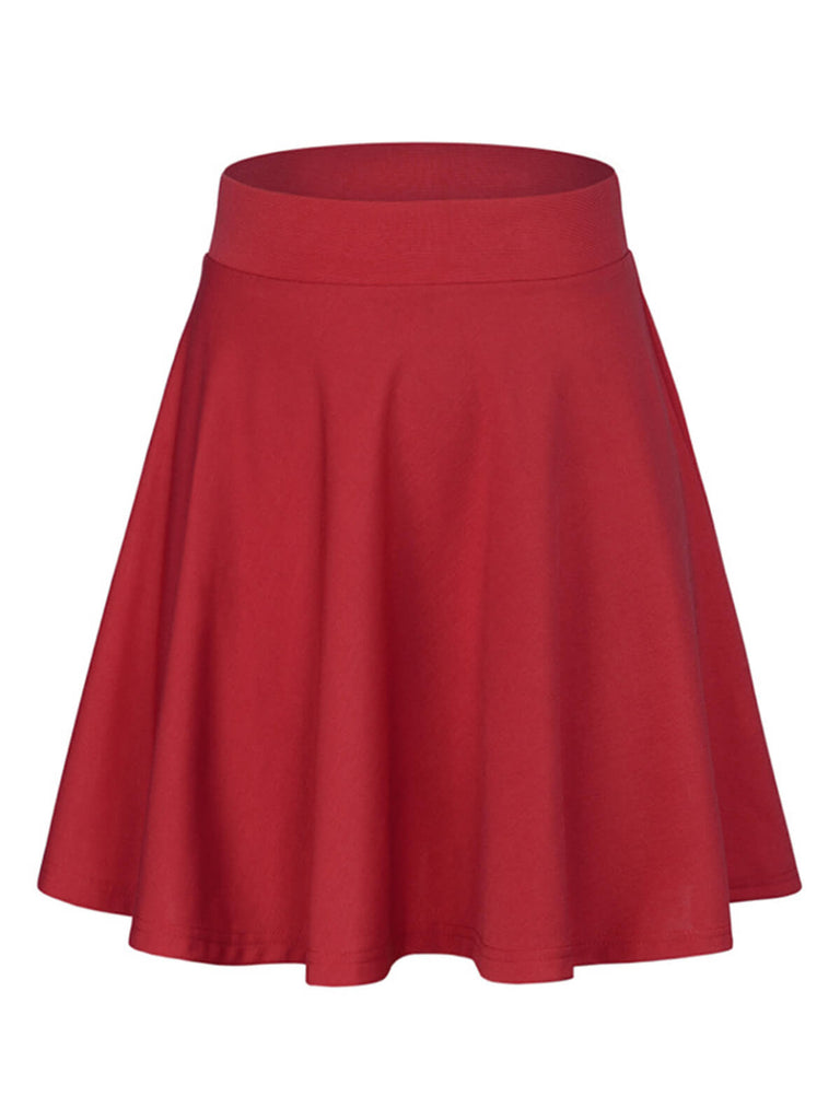 1940s Solid Thigh-Length A-Line Skirt