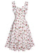 White 1950s Cherry Bow Sweetheart Neck Dress