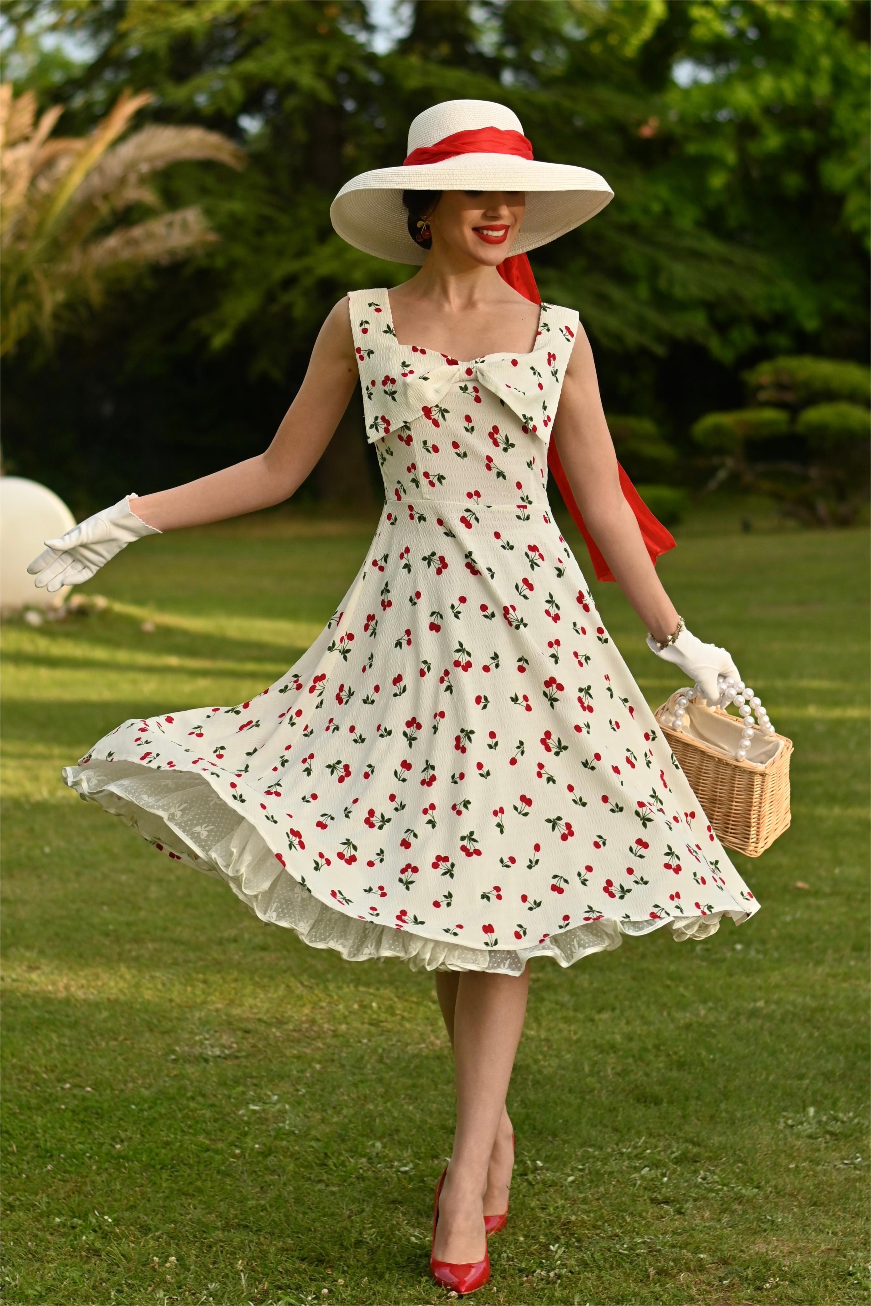 ワンピース Polka Dot Side Bow Pleated Dress white-S PolkaDot Side Bow Pleated Dress レディース