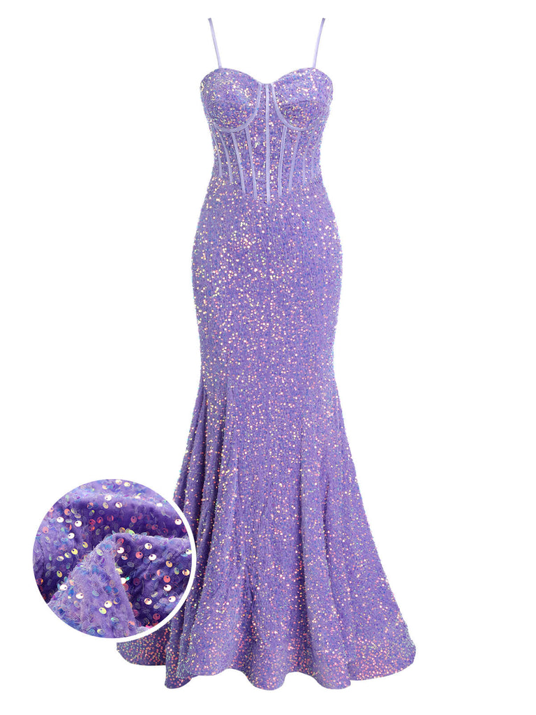 Lavender 1920s Sequined Corset Mermaid Dress