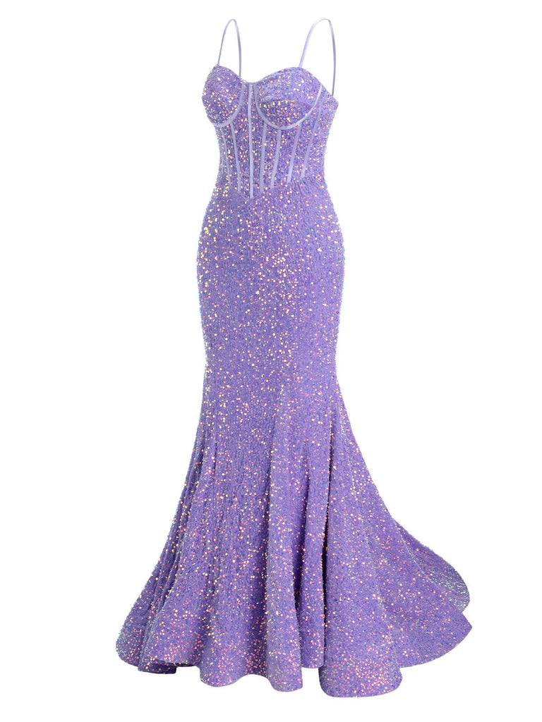 Lavender 1920s Sequined Corset Mermaid Dress