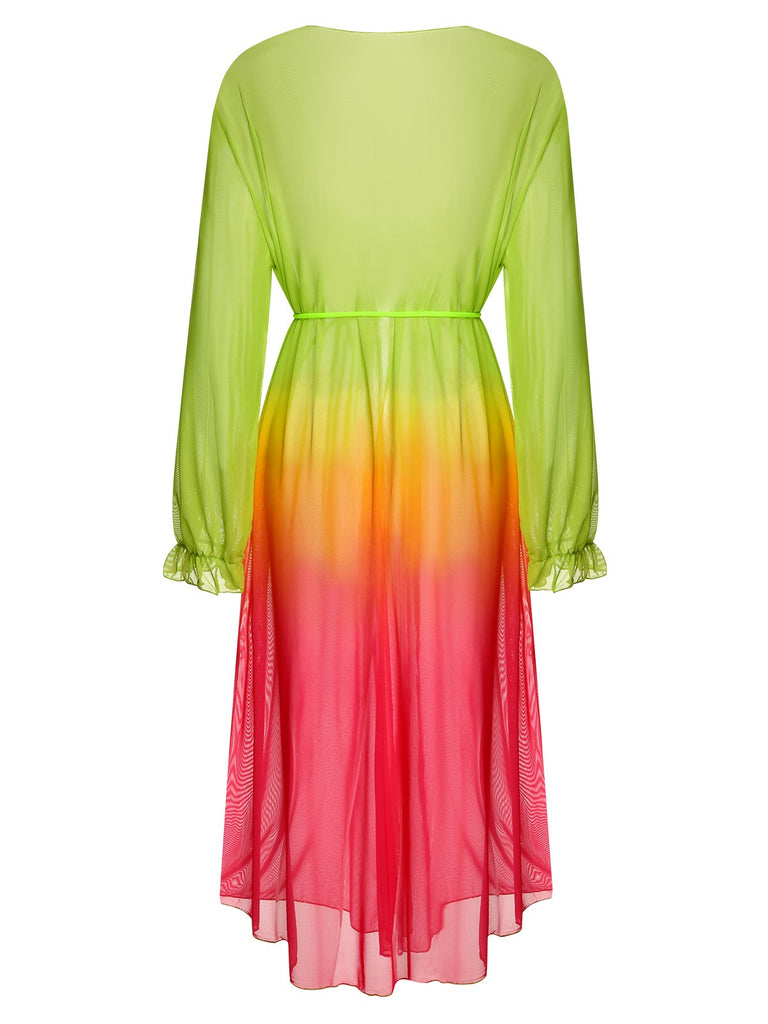 [Plus Size] Multicolor 1960s Gradient Color Long Cover Up