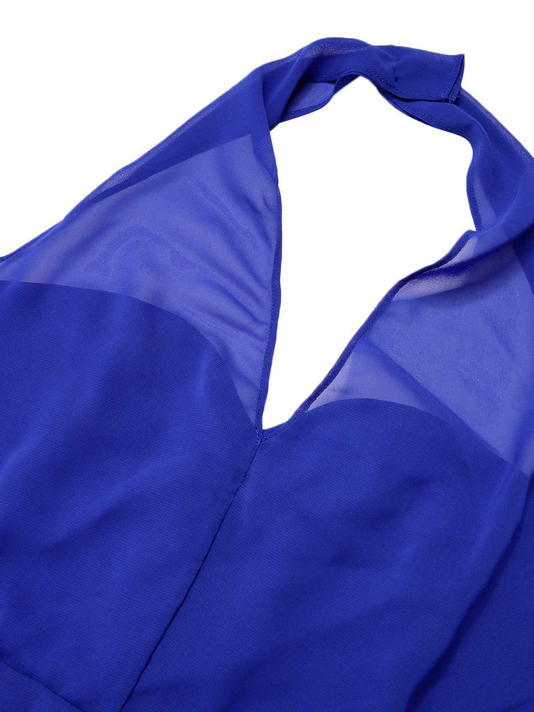 [Pre-Sale] Blue 1950s Solid Chiffon Halter Dress