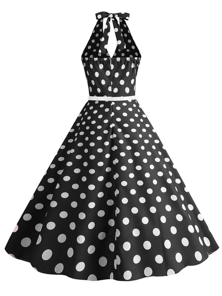 1950s Halter Polka Dot Print Swing Dress Retro Stage 1950s Halter Polka Dot Print Swing Dress Retro Stage