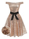 Champagne 1950s Sequined Off-shoulder Dress