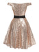 Champagne 1950s Sequined Off-shoulder Dress