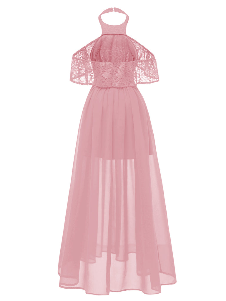1940s Solid Lace Cold-Shoulder Long Dress