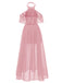 1940s Solid Lace Cold-Shoulder Long Dress