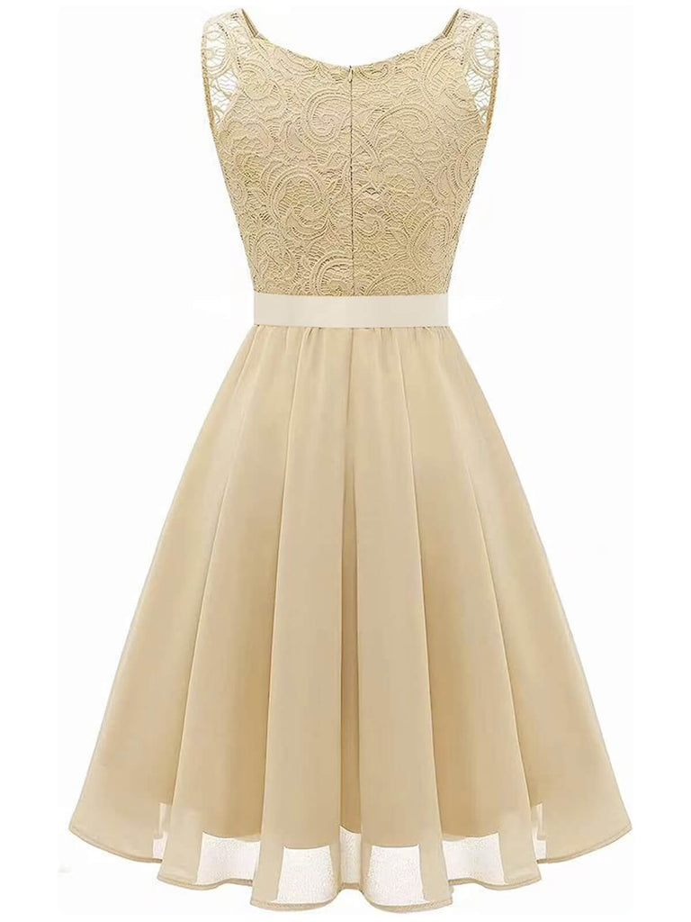 1940s Solid Lace Chiffon Patchwork Dress