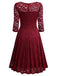 1940s Solid Floral Border Collar Dress