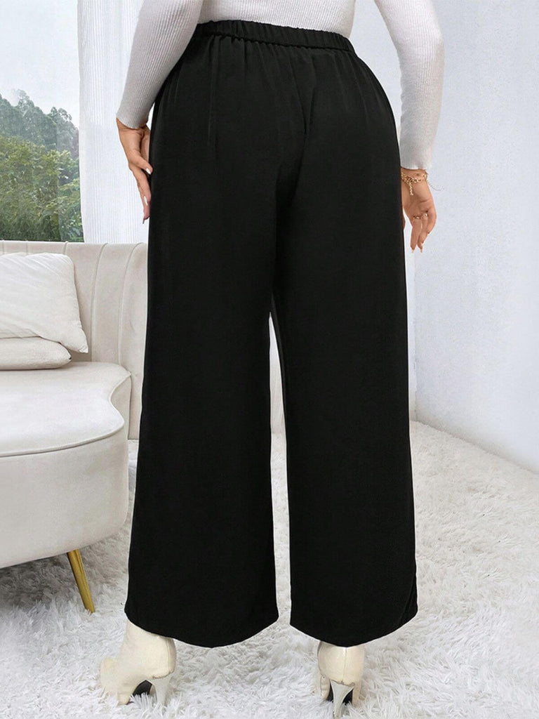 [Plus Size] Black 1940s Solid Pleated Waist Straight Pants