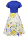 1950s Flowers Cowl Neck Patchwork Dress