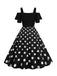 1950s Black Patchwork Polka Dot Strap Dress