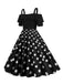 1950s Black Patchwork Polka Dot Strap Dress