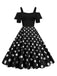 1950s Black Patchwork Polka Dot Strap Dress