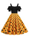 1950s Black Patchwork Polka Dot Strap Dress