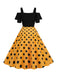 1950s Black Patchwork Polka Dot Strap Dress