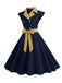 1950s Contrast Polka Dots Bowknot Belted Dress