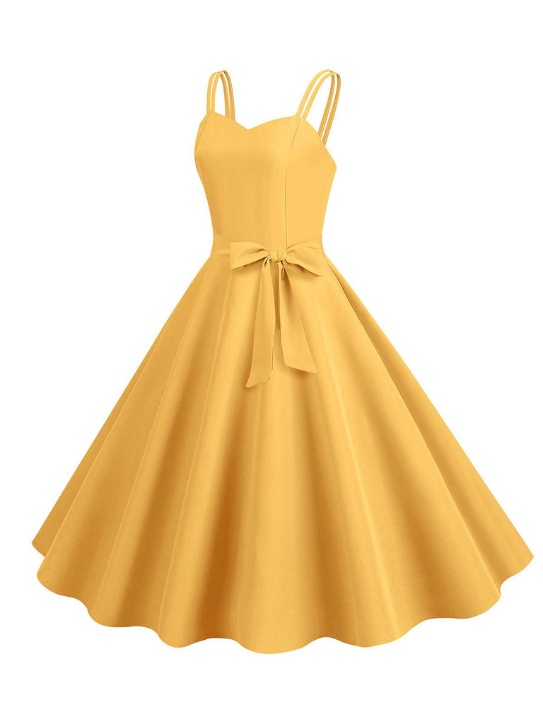 1950s Spaghetti Strap Bow Decor Solid Dress