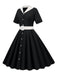 1950s Solid Contrast Lapel Belt Dress